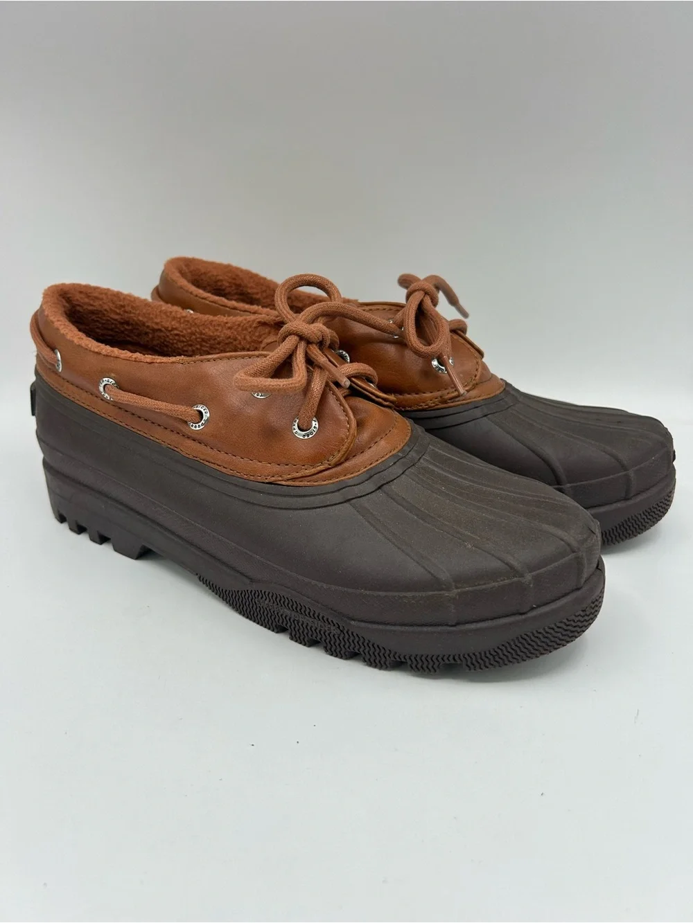 Sperry Rain Snow Duck Boots Womens Size 8.5M Brown Leather Rubber Waterproof
